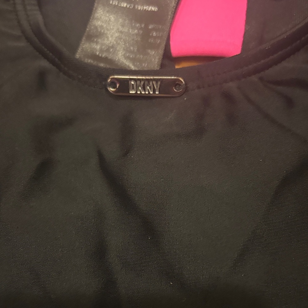 DKNY Black One-Piece Swimsuit with Pink, Yellow, and Blue Stripes - Picture 4 of 5